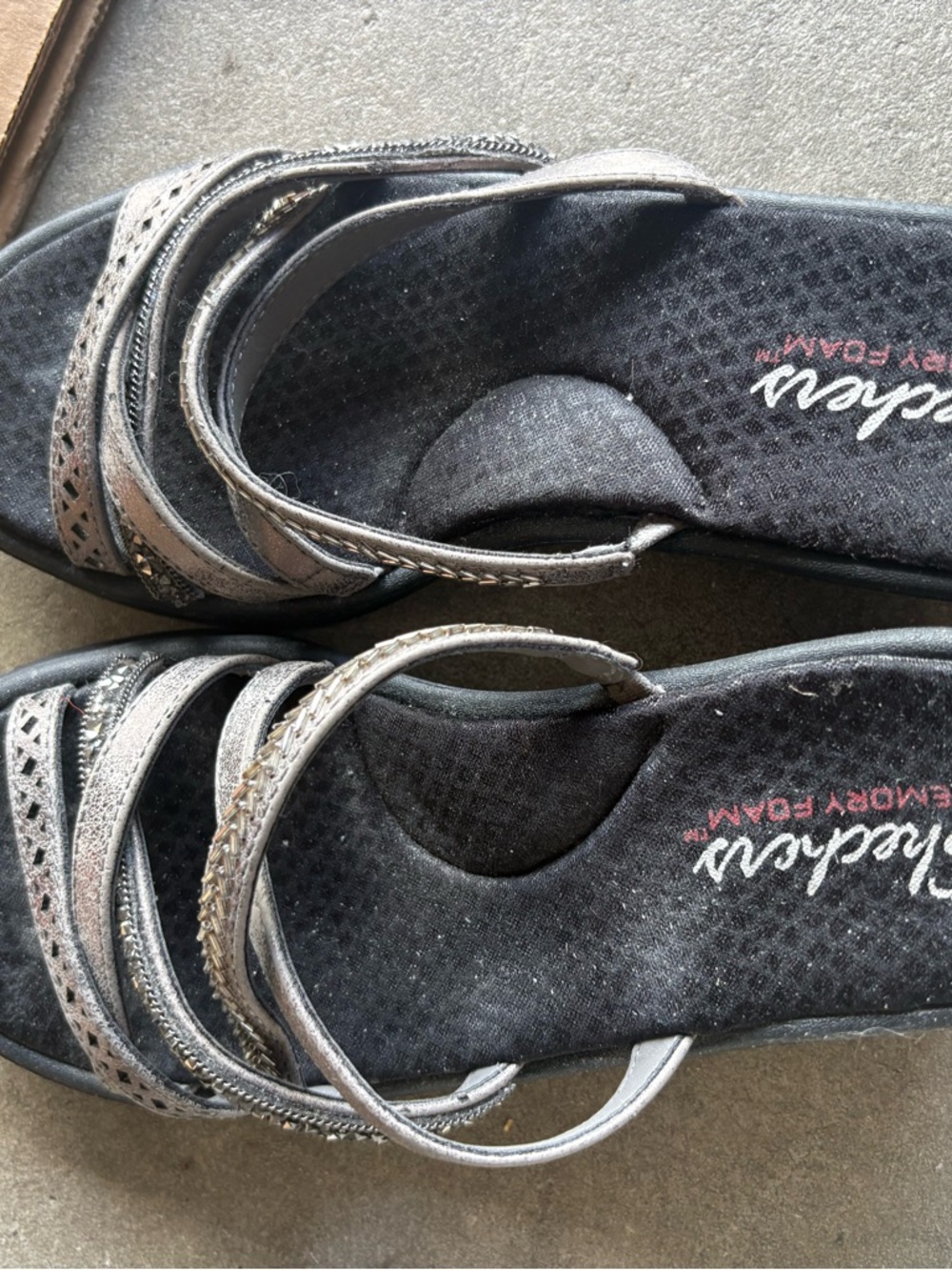 Skechers Women's Silver-Gray Strappy Memory Foam Sandals